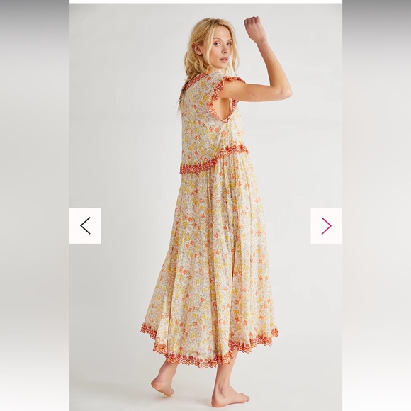 Free People Floral Maxi Dress with Red and Yellow Accents - Picture 3 of 7